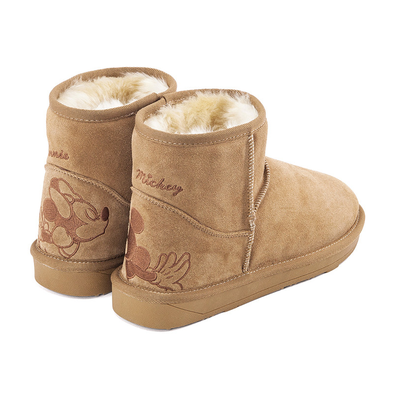 迪士尼可爱雪地靴女短筒防滑加绒加厚保暖雪地棉面包鞋