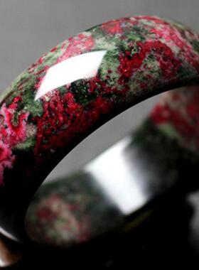 手镯玉岫玉玉镯桃花款天然女梅花子玉石红鸡血镯子加宽加厚宝版风