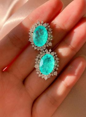 帕拉伊巴戒指耳钉红碧玺镶仿耳环饰品宝女珠宝吊坠仿真耳坠锆石高