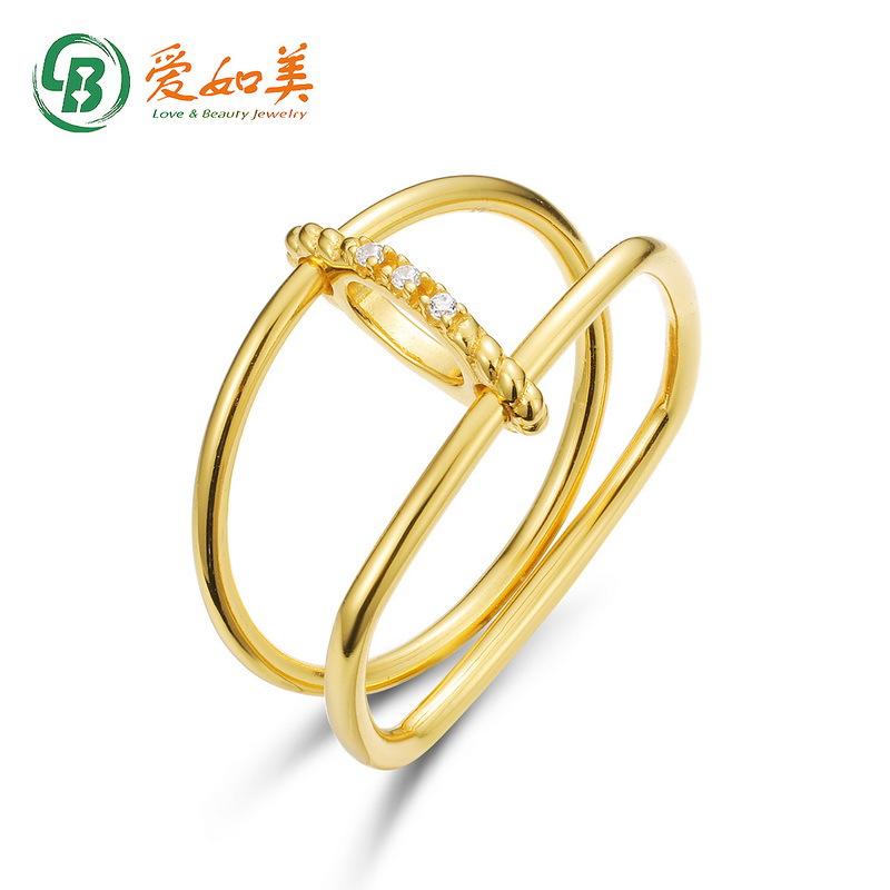 戒指女指环个性小众吊坠时尚设计日本轻奢几何镀10k黄金白锆女式