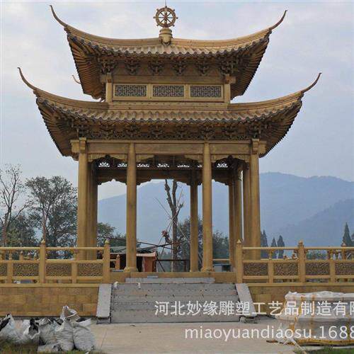 铜雕公司制作仿古锻造铜亭子纯黄铜塔尖锻铜塔顶