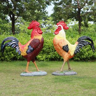 仿真大公鸡雕塑摆件户外发光动物门店庭院家居装饰玻璃钢母鸡模型