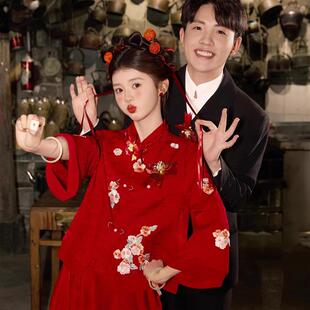 酒红色新娘结婚敬酒服2025新款中式订婚旗袍晚礼服冬季回门服套