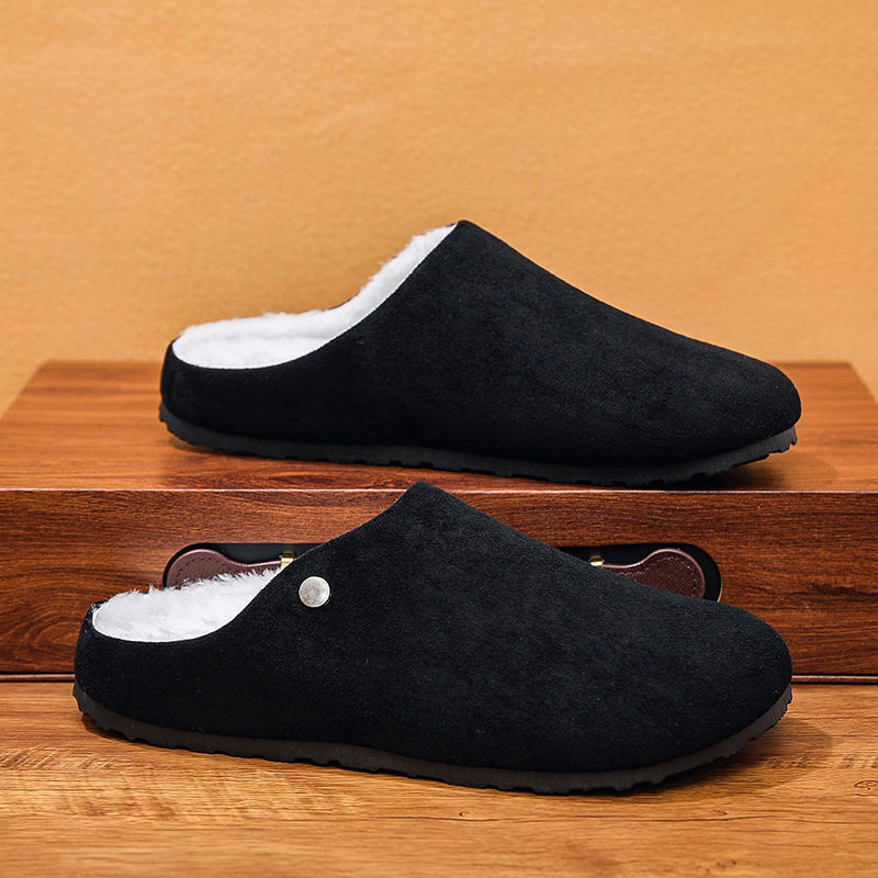 2026新款棉拖鞋男款冬季厚底耐磨加绒保暖棉鞋男一脚蹬半拖鞋男鞋