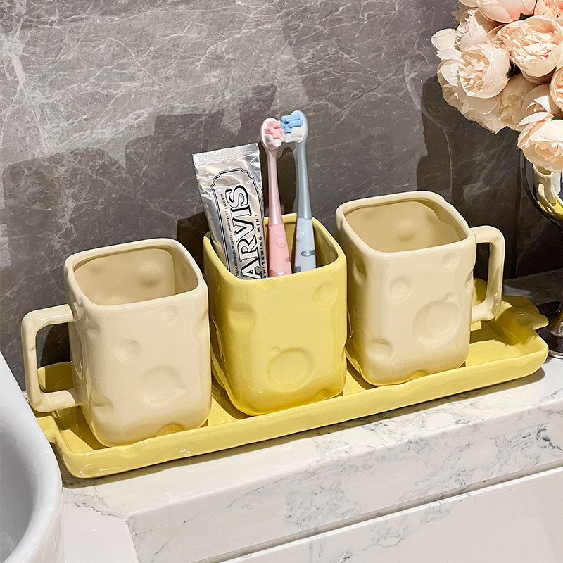 轻奢情侣刷牙杯子奶酪漱口杯套装一对洗漱杯高颜值置物架陶瓷托盘,家庭/个人清洁工具,洗漱杯,淘宝优惠券,粉丝福利购,淘宝优惠卷