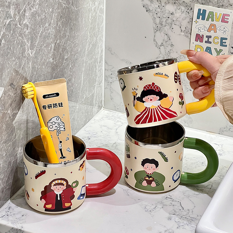 304不锈钢漱口杯一家牙刷杯套装