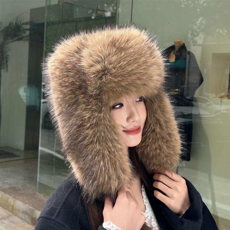 毛毛雷锋帽女貉子毛加厚保