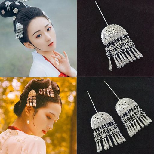 古装发饰古风发夹苗银吊片流苏汉服襦裙发簪日常仙女头饰发钗对簪