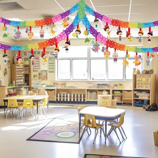 生日开学季小朋友彩色拉花挂饰背景墙布置教室天花板舞台派对彩旗