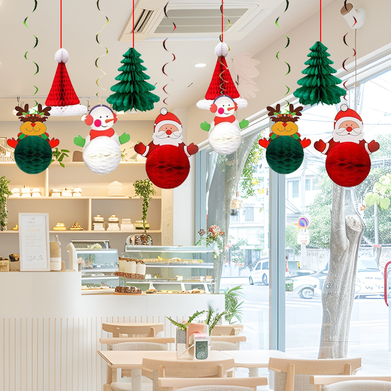 圣诞节装饰品圣诞老人降落伞吊饰挂件商场门店铺吊顶橱窗道具布置
