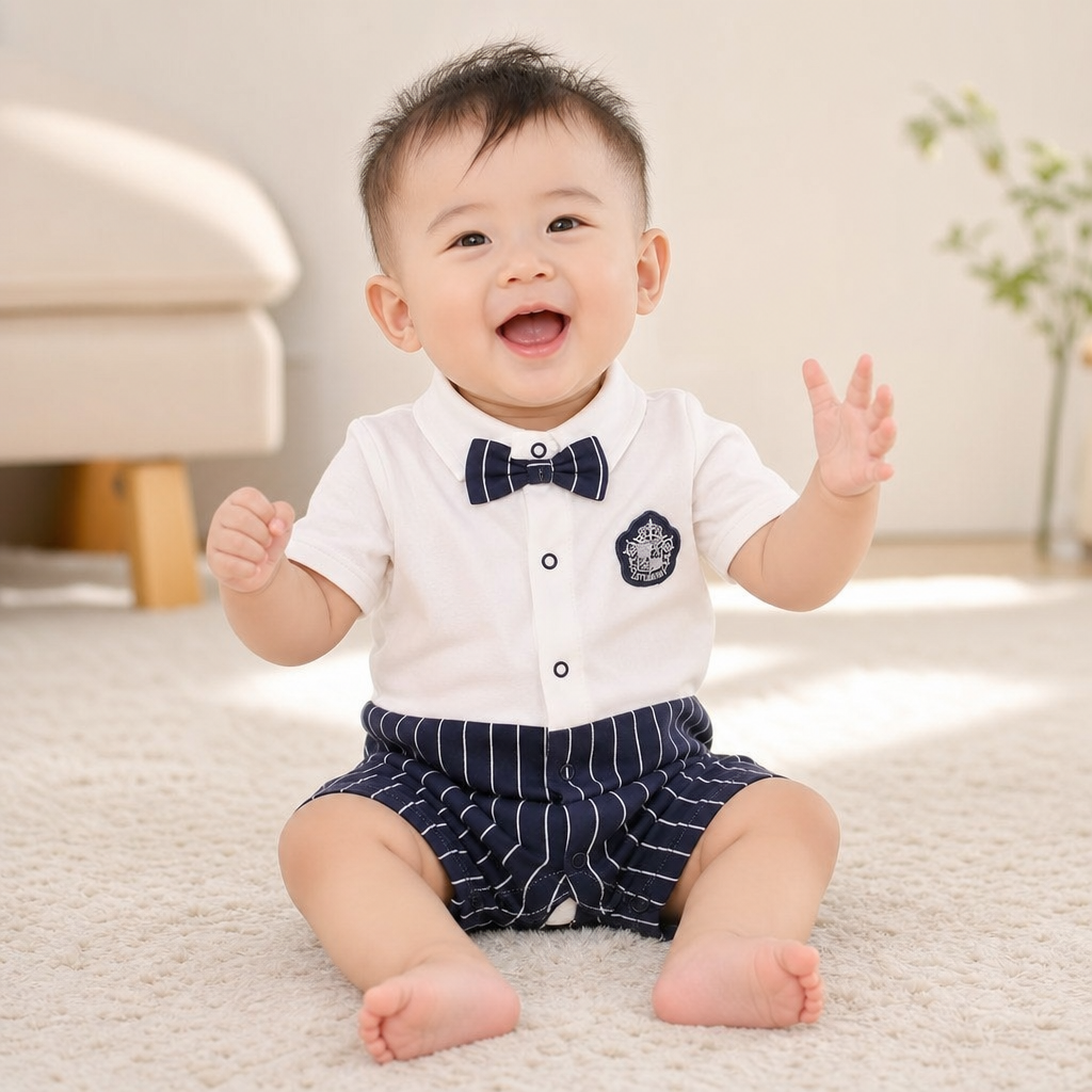 婴儿薄款男宝宝纯棉连体衣服礼服