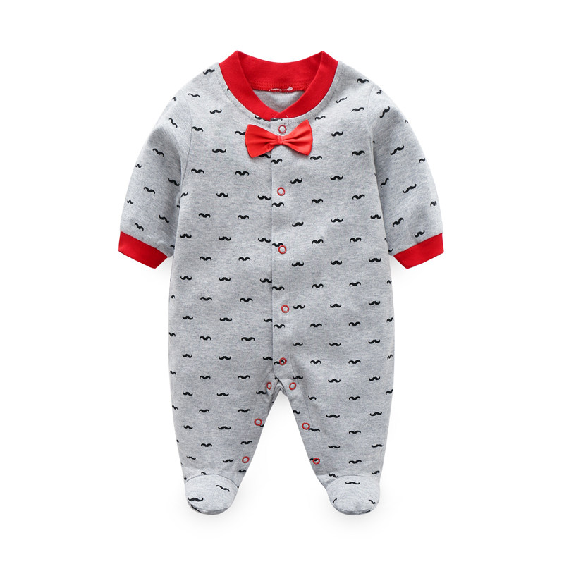 纯棉婴儿连体衣春秋哈衣新生儿衣服男女宝宝长袖外出服包脚爬服