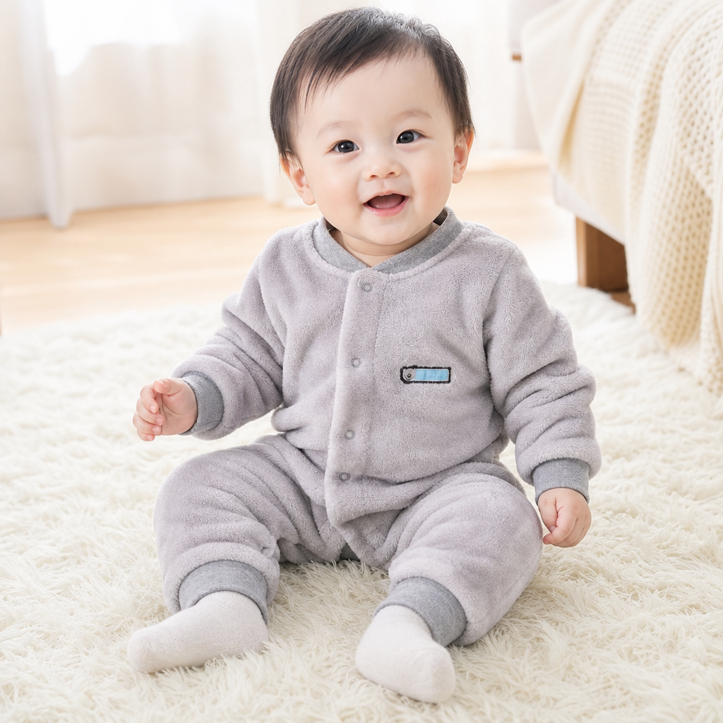 婴儿睡衣连体衣服秋装冬季加厚哈衣0-1岁男宝宝爬服法兰绒连体衣