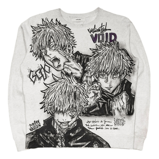 网络流浪汉 罕见涂鸦喷五条悟二次元金属风圆领卫衣男女款