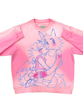 网络流浪汉星空涂鸦喷绘黑色圆领卫衣男女黑红穿搭款叛逆鬼马男女