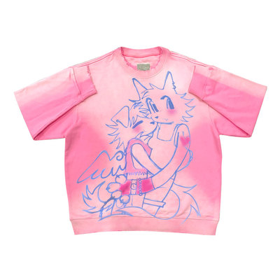 网络流浪汉星空涂鸦喷绘黑色圆领卫衣男女黑红穿搭款叛逆鬼马男女