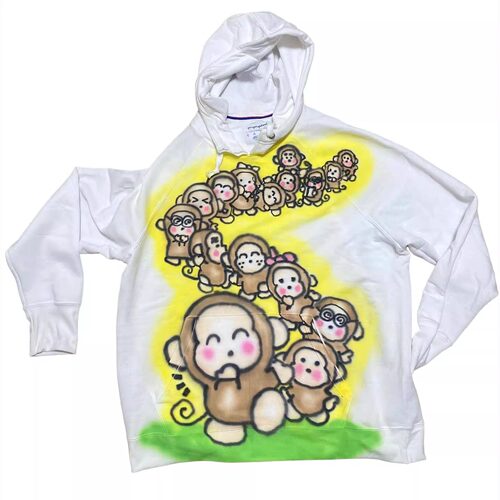 网络流浪汉Monke猴罕见涂鸦喷绘艺术可爱街头连帽卫衣oversize