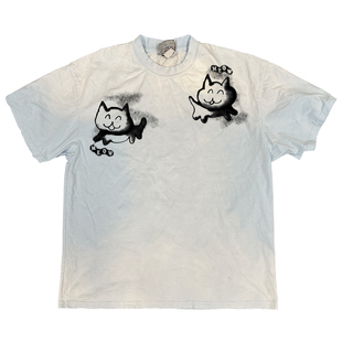 网络流浪汉涂鸦喷绘轻亚文化罕见小众可爱小猫穿搭吊染短袖T恤