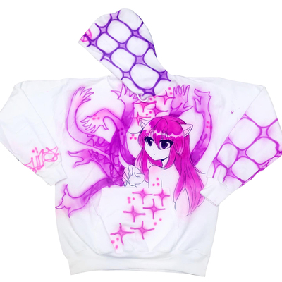 网络流浪汉可爱Y2K涂鸦Inkjet printing病娇艺术高中女连帽卫衣