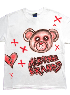 小熊涂鸦喷绘Graffiti spray painting gothgirl叛逆短袖blackred