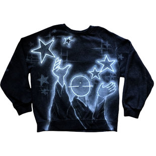 网络流浪汉星空涂鸦喷绘黑色圆领卫衣男女黑红穿搭款叛逆鬼马男女