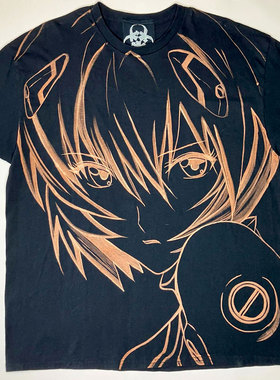 绫波丽Ayanami Rei Inkjet printingY2K喷绘黑红blackred短袖weeb