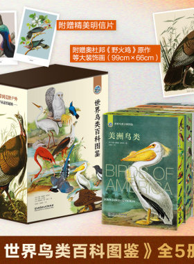 【赠明信片+刷边版】世界鸟类百科图鉴 全套5册 精装硬壳科普类书籍自然知识动物百科大全青少年儿童课外阅读初中生物知识写实插画