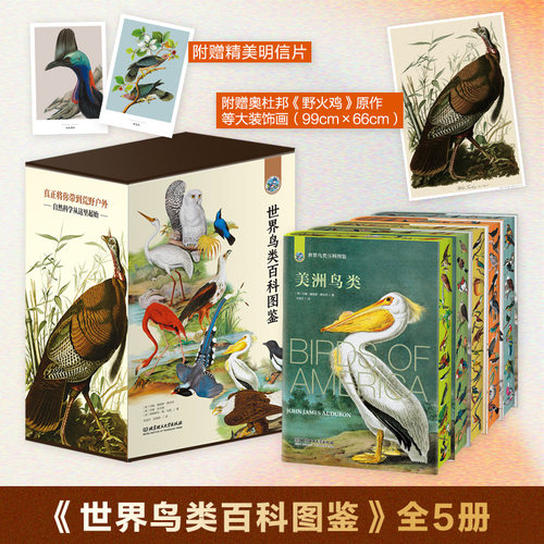 【赠明信片+刷边版】世界鸟类百科图鉴 全套5册 精装硬壳科普类书籍自然知识动物百科大全青少年儿童课外阅读初中生物知识写实插画