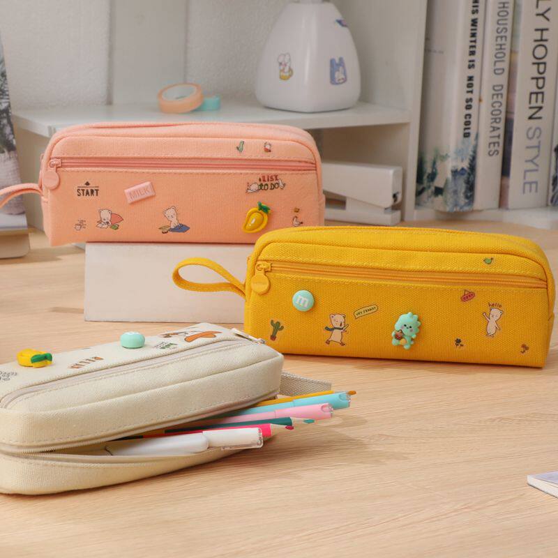韩国大容量帆布笔袋简约女孩可爱多功能少女文具盒笔盒铅笔袋日系