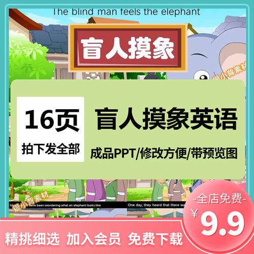 寓言故事盲人摸象英语PPT课件