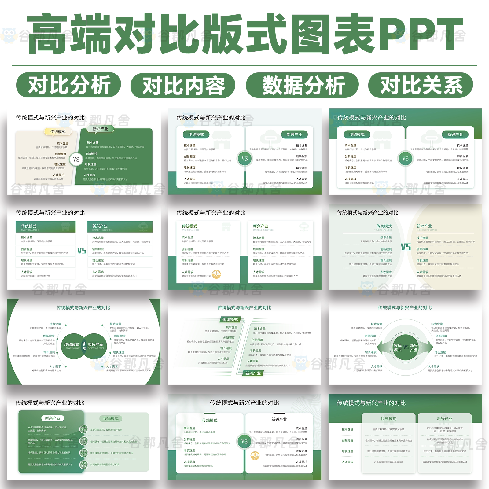 高级感简约高端红色渐变数据关系对比分析版式图表ppt模板图片