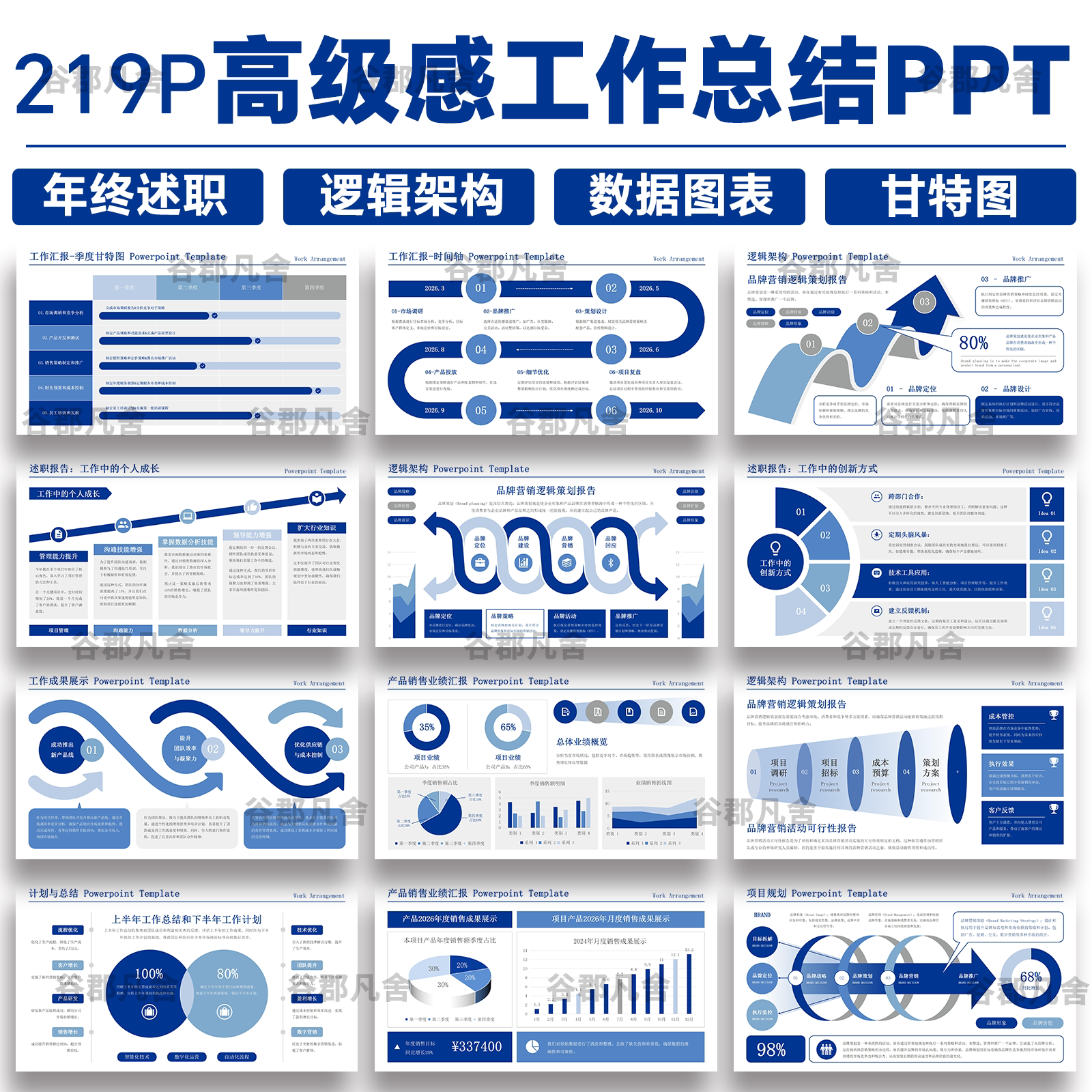高级感年终工作总结转正述职报告甘特图逻辑架构数据图表ppt模板图片