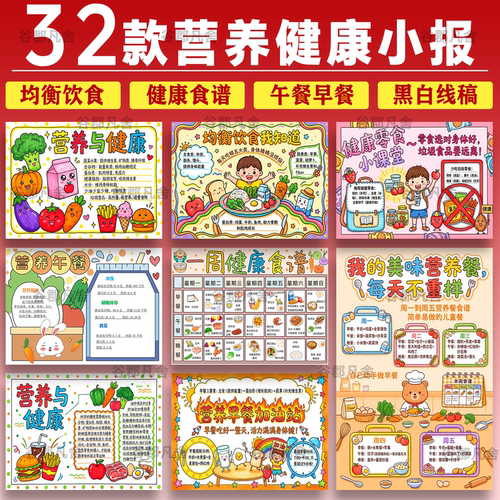 小学生营养午餐手抄报模板电子版营养日儿童早餐健康饮食小报A4