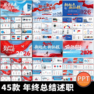 2026年红色励志简约大气风商务年终工作总结述职报告动态ppt模板