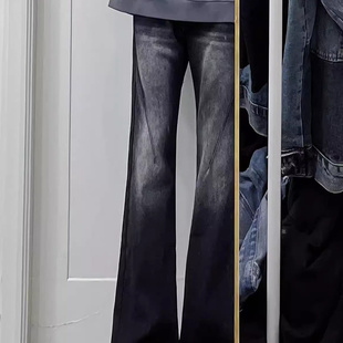 PIECEMEAL 小众美式复古高街黑色微喇叭裤男直筒水洗做旧牛仔裤