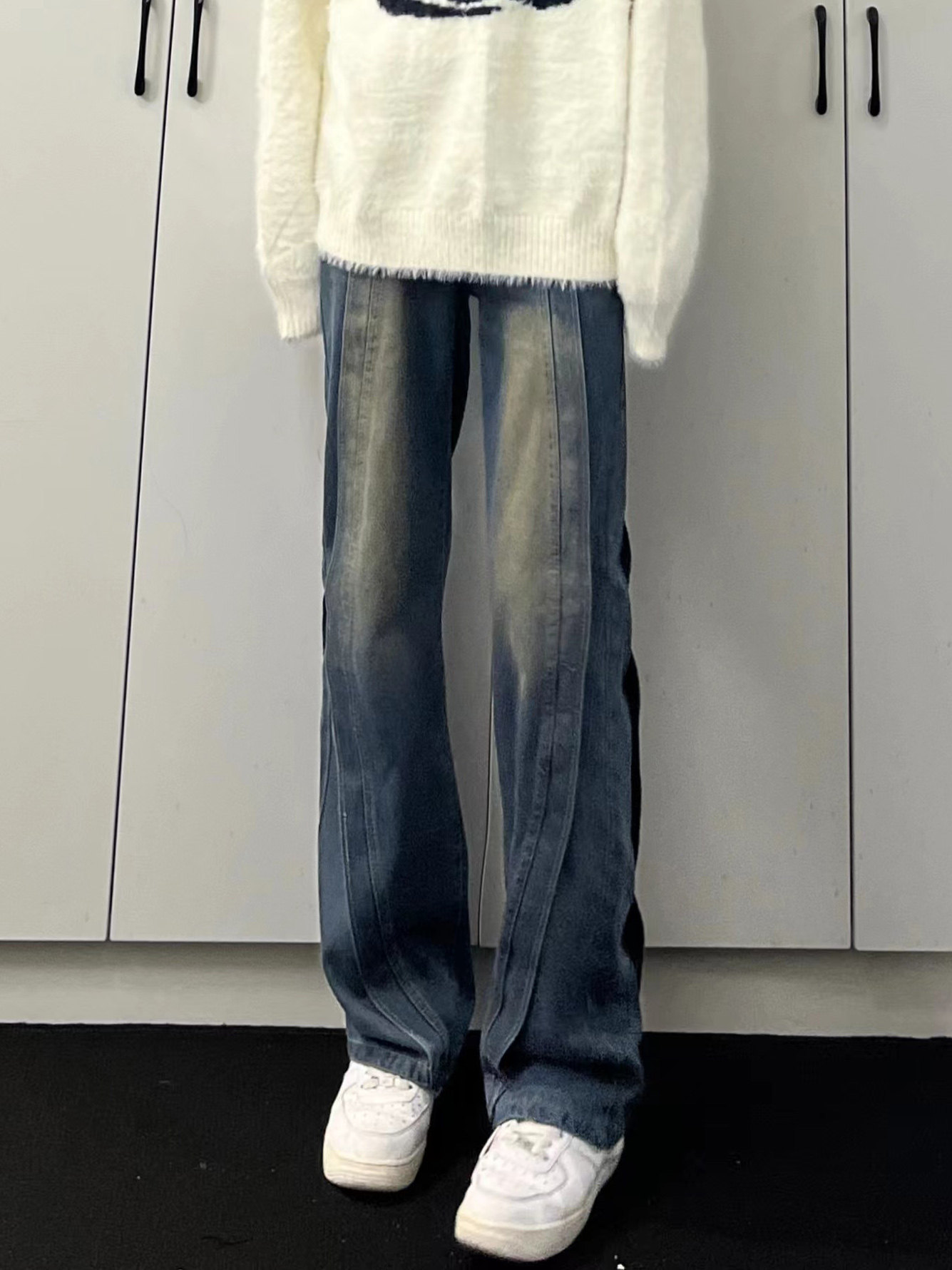 PIECEMEAL 美式高街秋季新款重磅拼接合页阔腿牛仔裤男女同款裤子