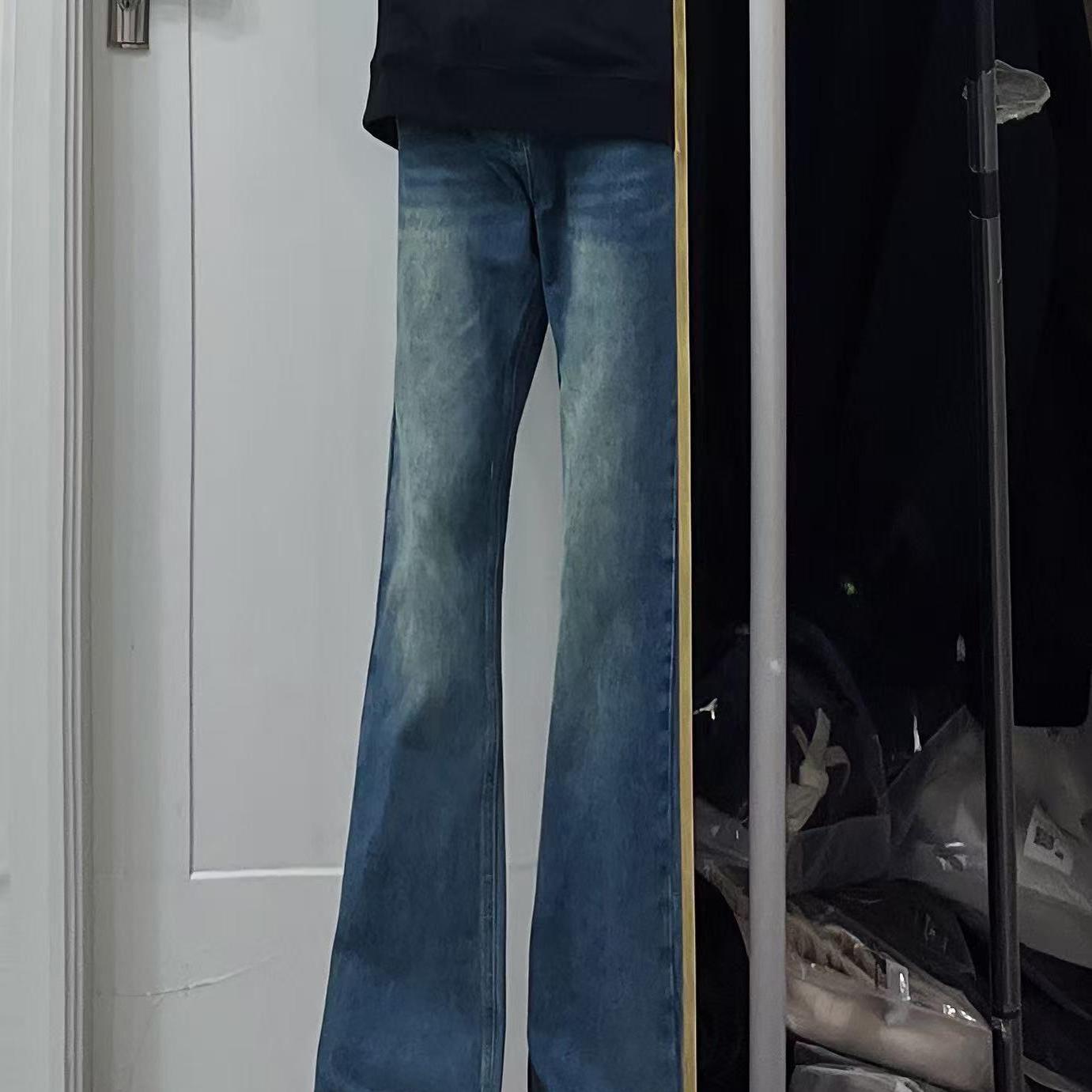 PIECEMEAL 高街复古水洗蓝色微喇牛仔裤男女美式显瘦潮牌休闲长裤