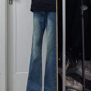 PIECEMEAL 高街复古水洗蓝色微喇牛仔裤男女美式显瘦潮牌休闲长裤