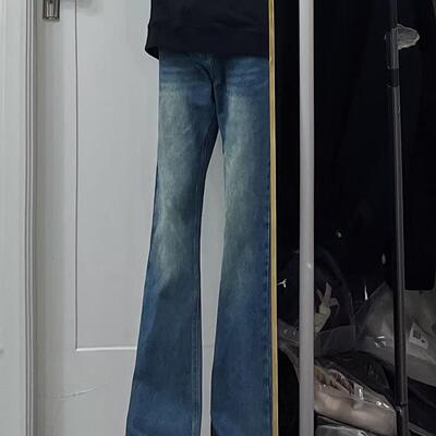 PIECEMEAL 高街复古水洗蓝色微喇牛仔裤男女美式显瘦潮牌休闲长裤