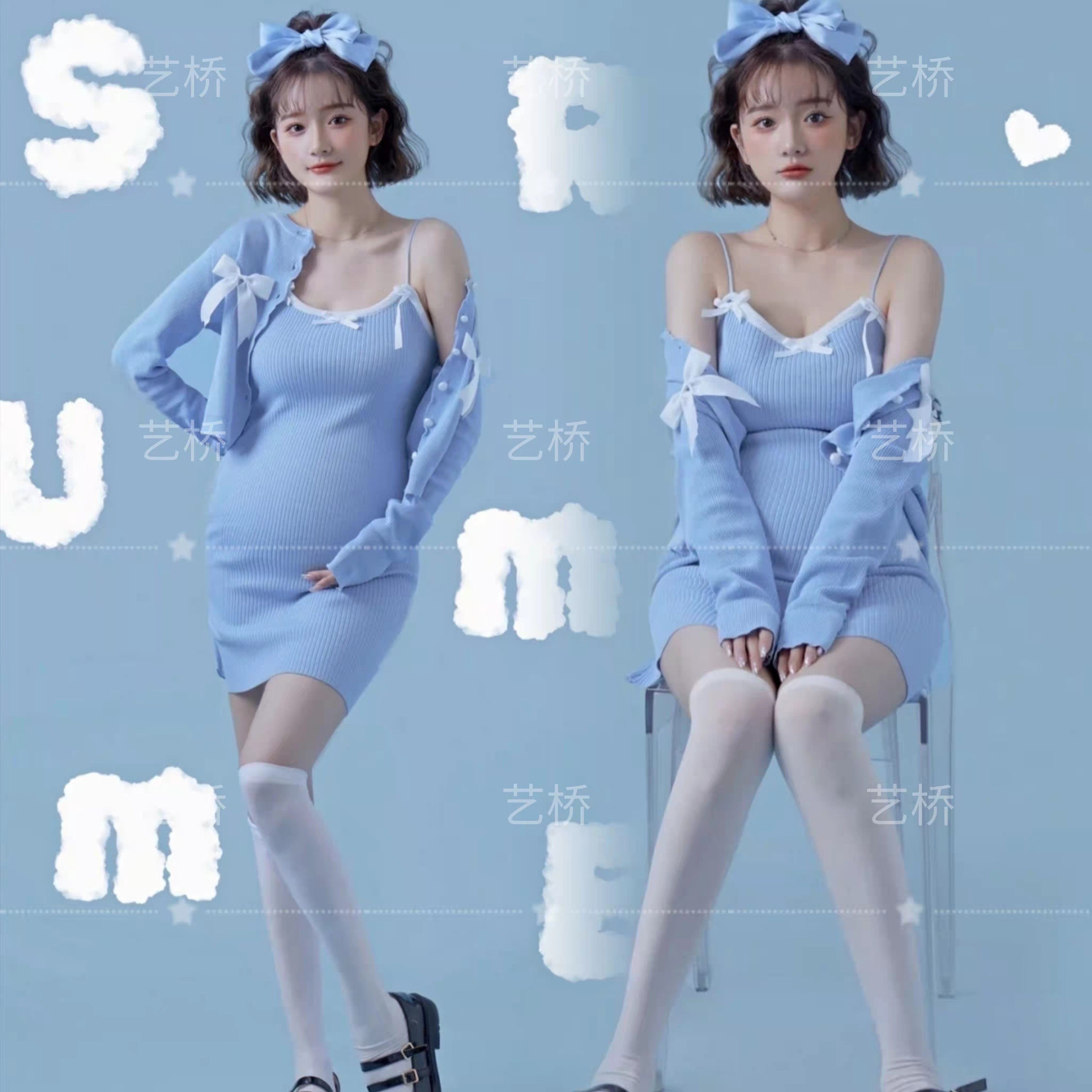 사진 스튜디오 새로운 스타일의 임산부 사진 촬영 한국 테마 옷 작은 신선한 파란색 귀여운 사진 임산부 사진 의류