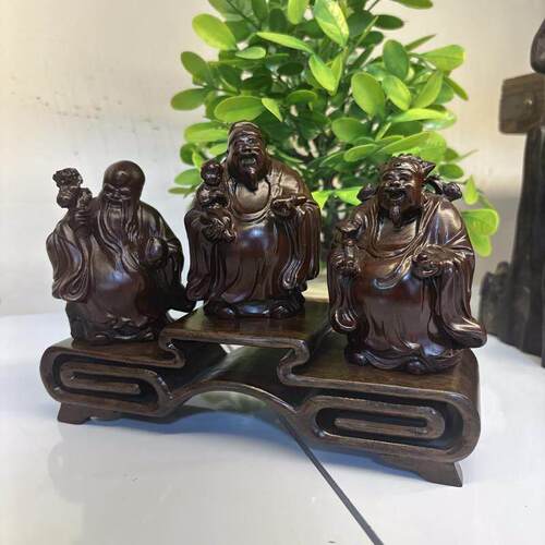 黑檀木福禄寿一套+黑檀冠军台书卷底座