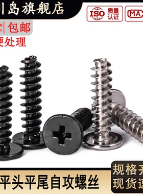 加硬黑色CB扁平头平尾自攻螺丝十字镀镍薄边大平头螺钉M1.7M2M3*6