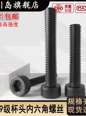 12.9级高强度黑色全牙杯头内六角螺丝钉加长螺栓M2.5M3M4x6x15x20