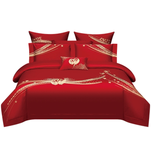 温尔思家纺婚庆套件永浴爱河四件套红色结婚新婚床上用品喜庆床品
