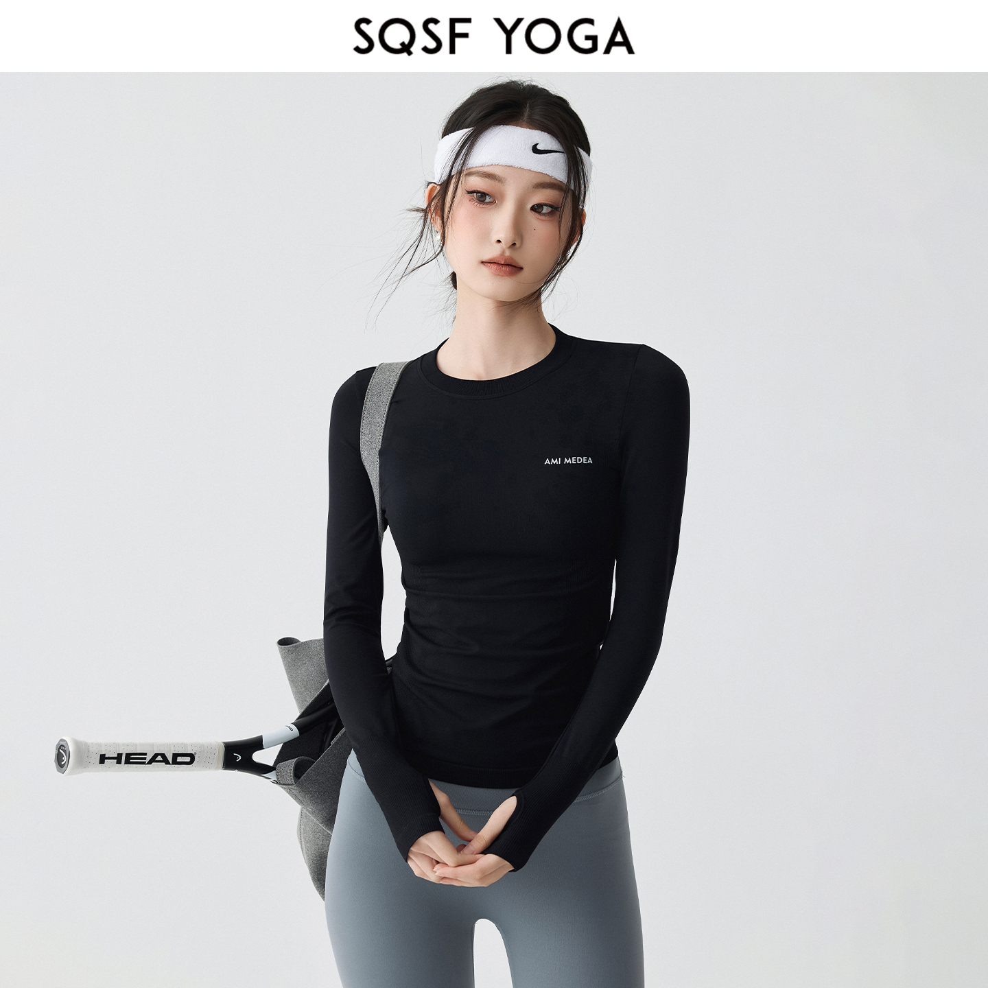 SQSF运动上衣女秋季瑜伽长袖t恤速干衣透气普拉提训练跑步健身服