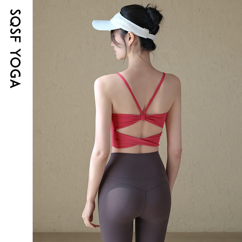 SQSF美背瑜伽服内衣女夏季外穿运动背心一体式普拉提训练健身文胸