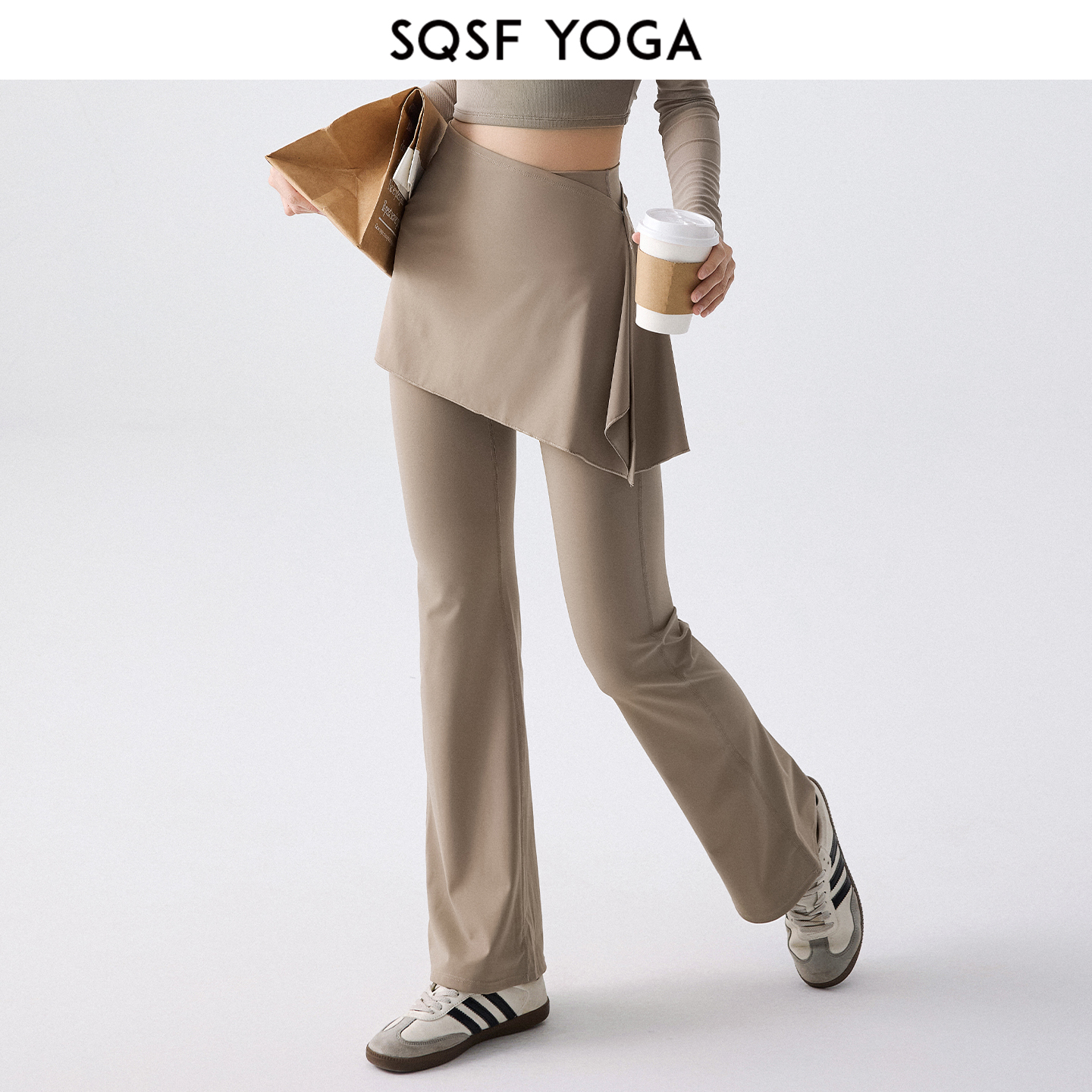 SQSF瑜伽裤裙女新款提臀外穿微喇裤普拉提健身服跑步训练运动套装
