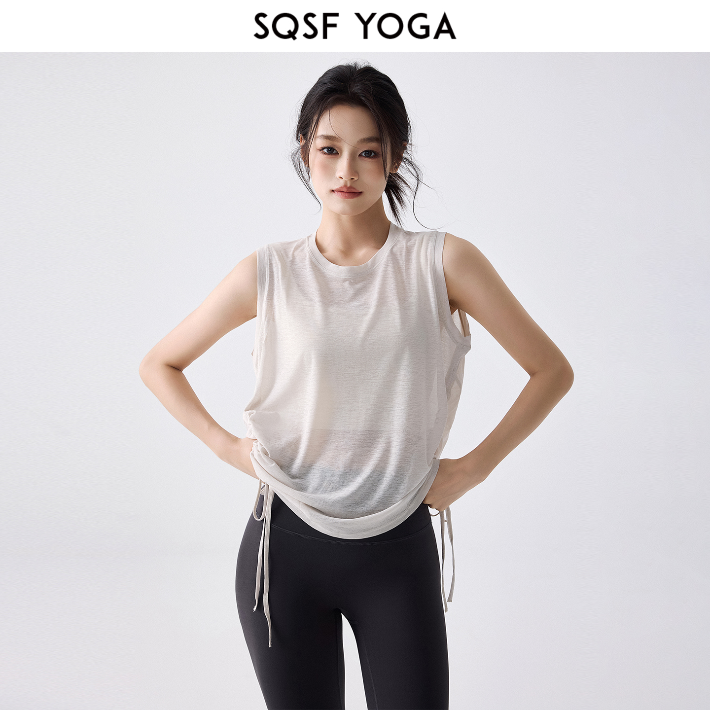 SQSF瑜伽服女夏季薄款无袖T恤透气宽松运动上衣跑步训练健身罩衫