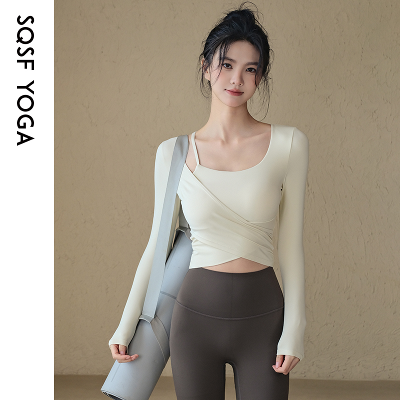 SQSF瑜伽服女秋季新款带胸垫高级感运动上衣紧身显瘦普拉提健身服