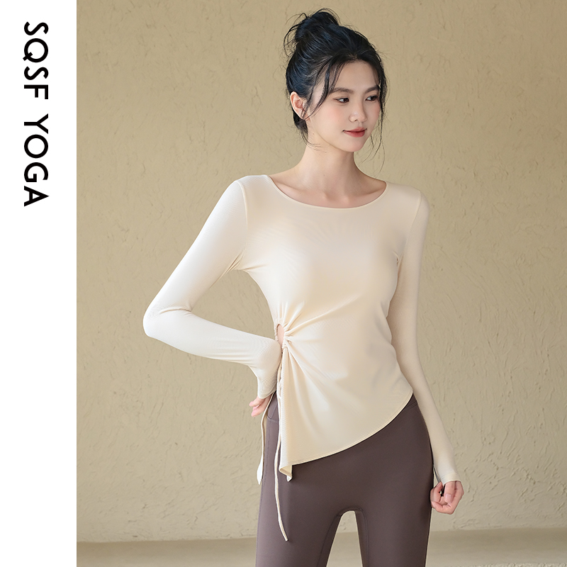 SQSF瑜伽服女秋冬新款抽绳显瘦运动长袖罩衫普拉提训练上衣健身服